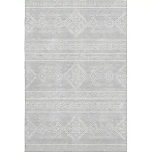 Photo of Silver And Ivory Southwestern Washable Area Rug With UV Protection