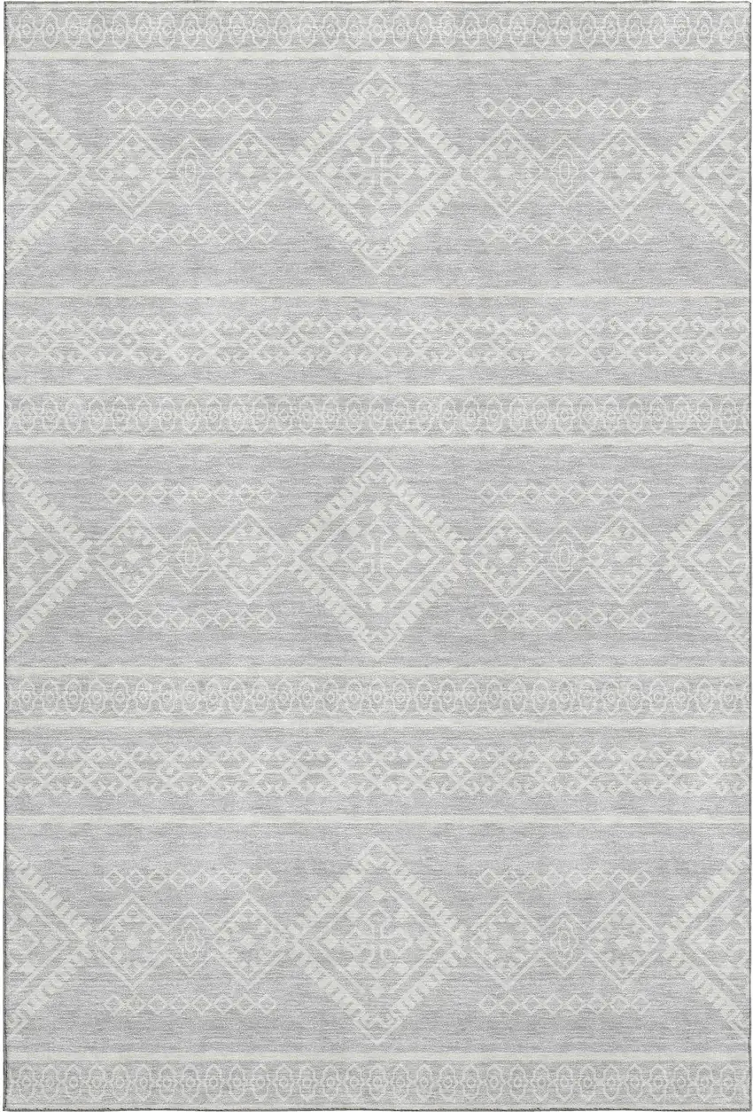Silver And Ivory Southwestern Washable Area Rug With UV Protection Photo 1