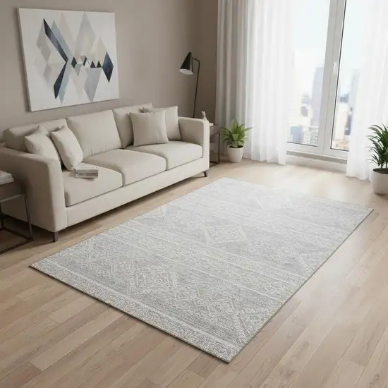 Silver And Ivory Southwestern Washable Area Rug With UV Protection Photo 2