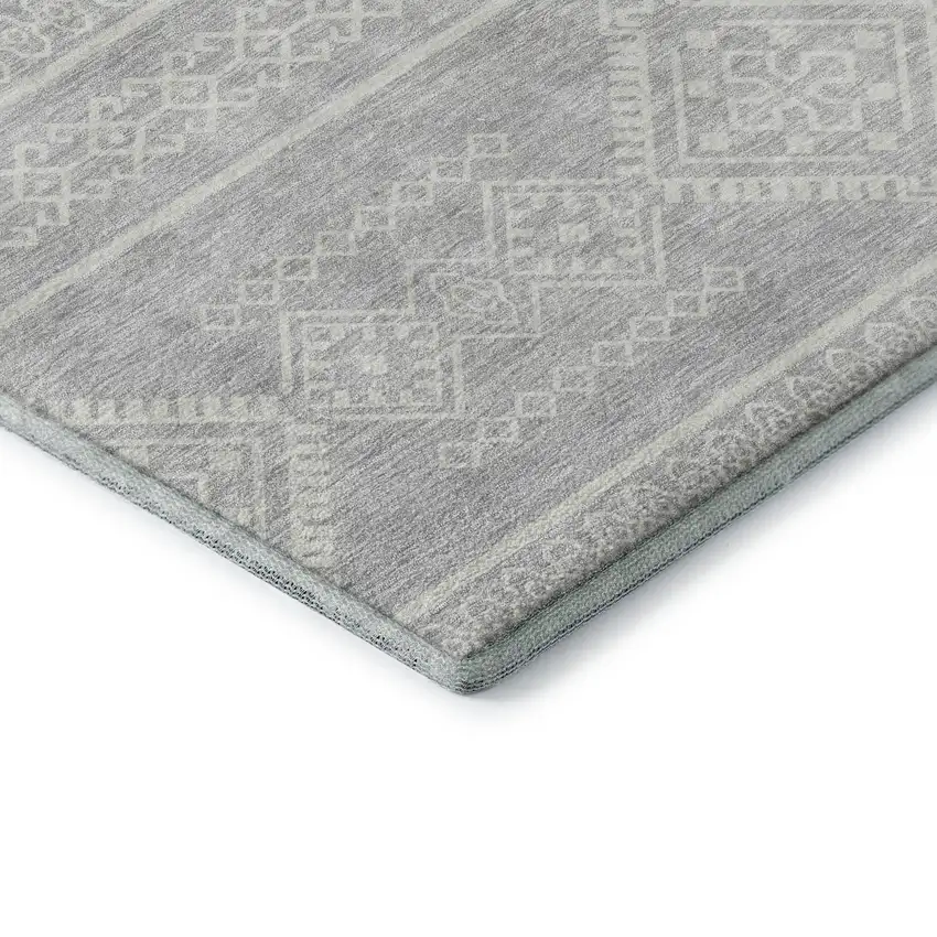 Silver And Ivory Southwestern Washable Area Rug With UV Protection Photo 8