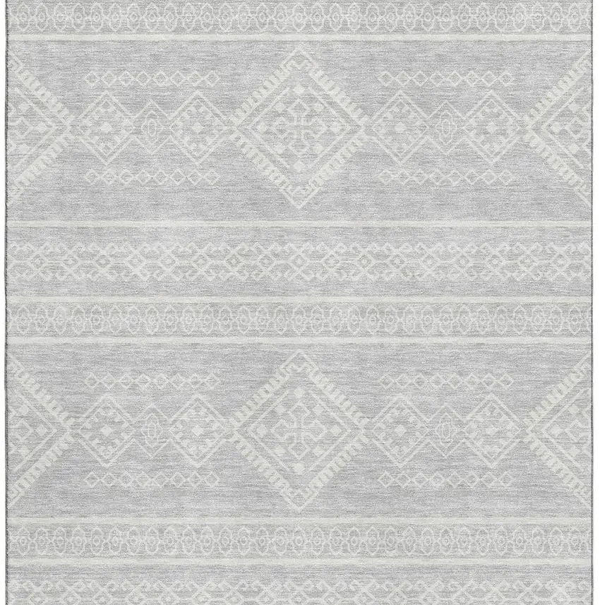 Silver And Ivory Southwestern Washable Area Rug With UV Protection Photo 4