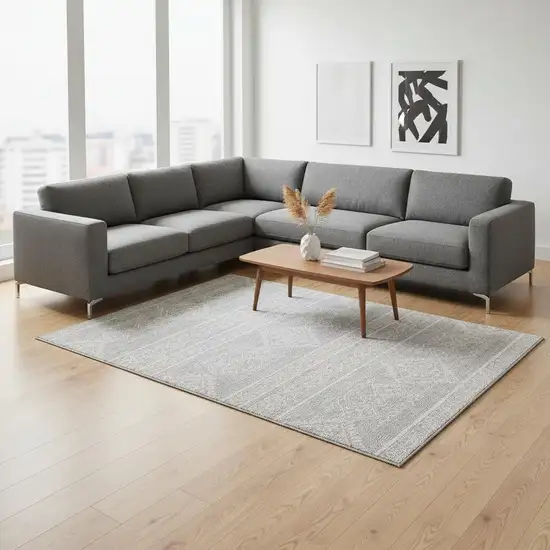 Silver And Ivory Southwestern Washable Area Rug With UV Protection Photo 2