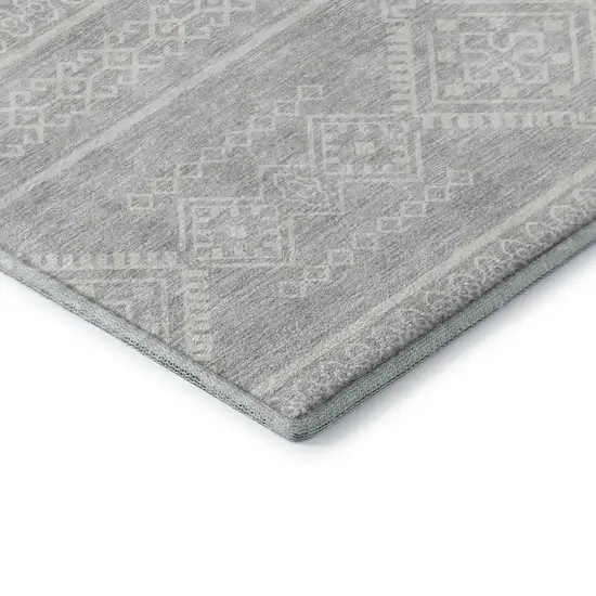 Silver And Ivory Southwestern Washable Area Rug With UV Protection Photo 8