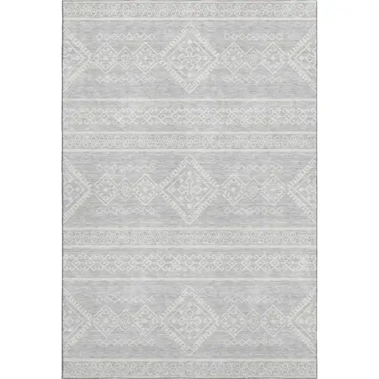 Silver And Ivory Southwestern Washable Area Rug With UV Protection Photo 1