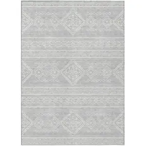 Photo of Silver And Ivory Southwestern Washable Indoor Outdoor Area Rug