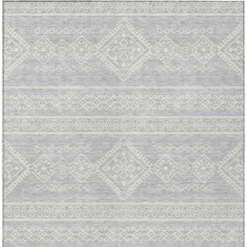 Silver And Ivory Southwestern Washable Indoor Outdoor Area Rug Photo 7