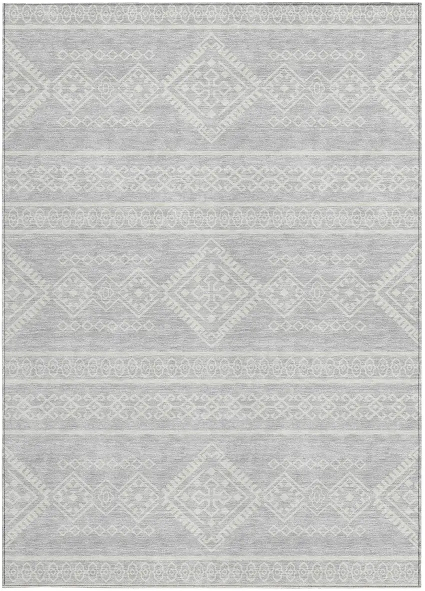 Silver And Ivory Southwestern Washable Indoor Outdoor Area Rug Photo 7