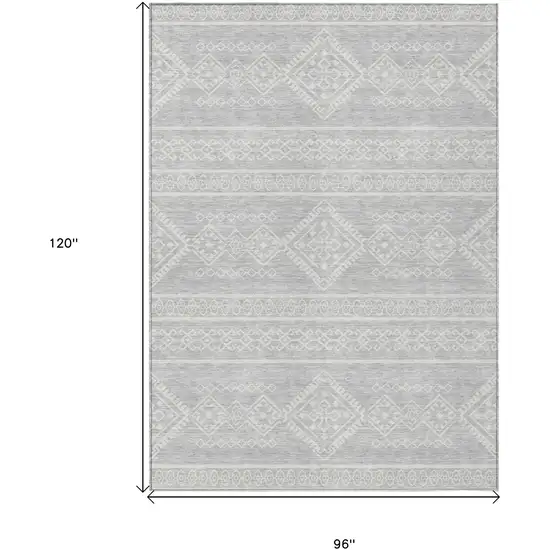 Silver And Ivory Southwestern Washable Indoor Outdoor Area Rug Photo 3
