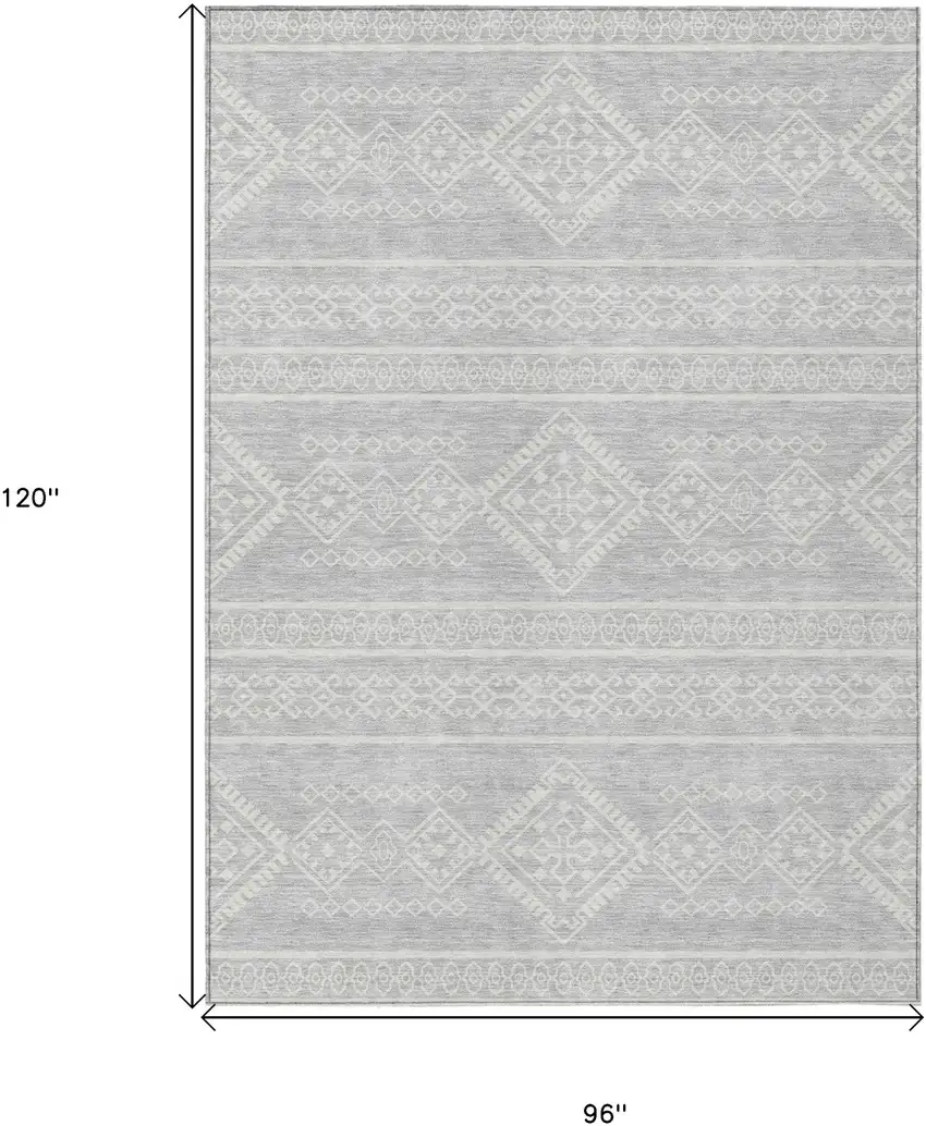 Silver And Ivory Southwestern Washable Indoor Outdoor Area Rug Photo 3
