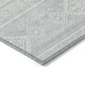 Photo of Silver And Ivory Southwestern Washable Indoor Outdoor Area Rug