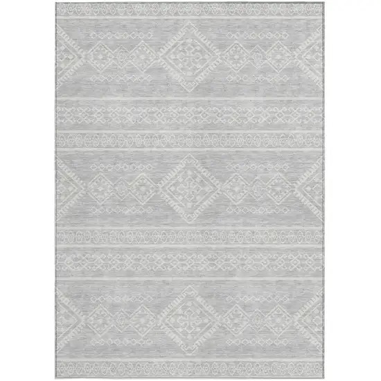 Silver And Ivory Southwestern Washable Indoor Outdoor Area Rug Photo 7
