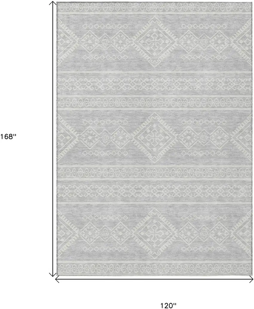 Silver And Ivory Southwestern Washable Indoor Outdoor Area Rug Photo 3