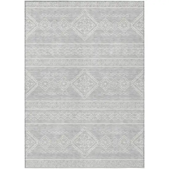 Silver And Ivory Southwestern Washable Indoor Outdoor Area Rug Photo 2