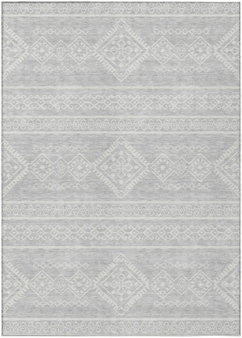 Silver And Ivory Southwestern Washable Indoor Outdoor Area Rug Photo 2
