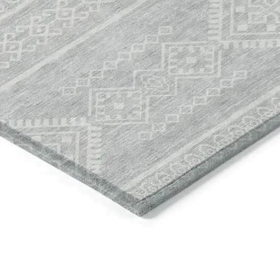 Silver And Ivory Southwestern Washable Indoor Outdoor Area Rug Photo 4