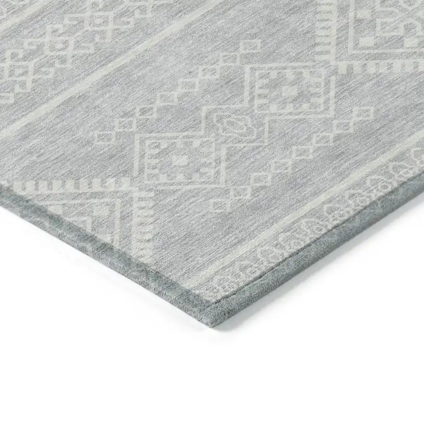 Silver And Ivory Southwestern Washable Indoor Outdoor Area Rug Photo 4
