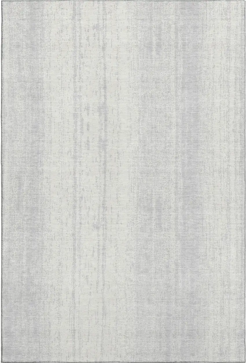 Silver And Ivory Striped Washable Area Rug With UV Protection Photo 3