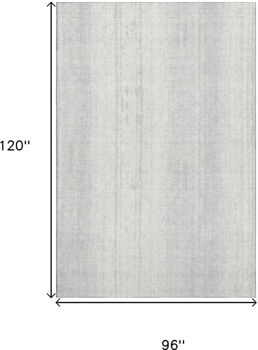 Silver And Ivory Striped Washable Area Rug With UV Protection Photo 3