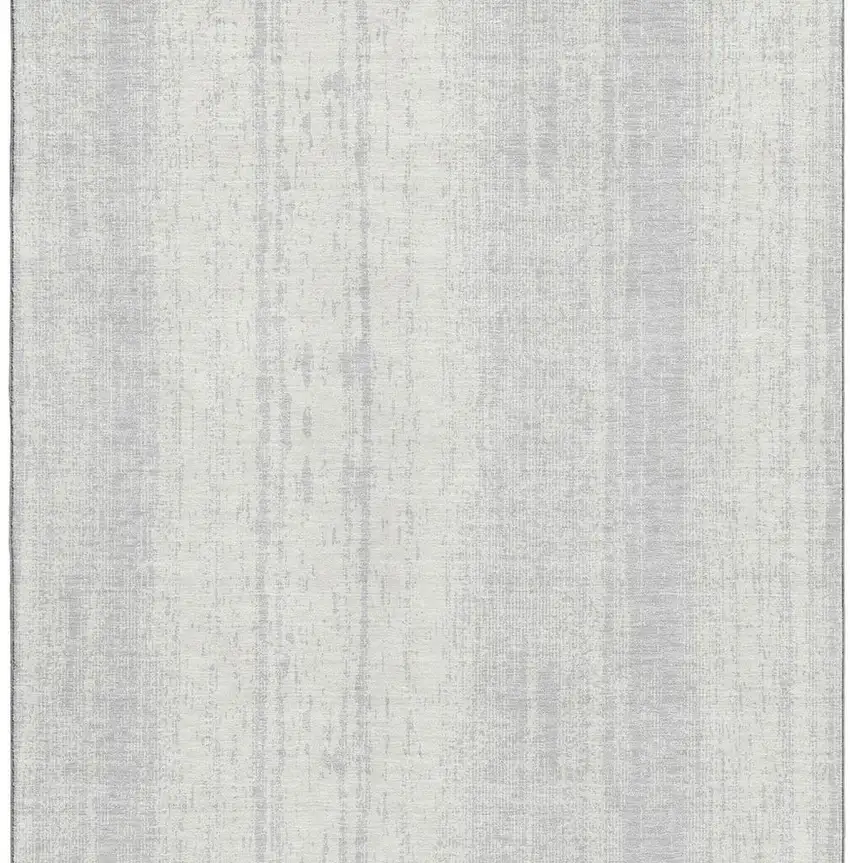 Silver And Ivory Striped Washable Area Rug With UV Protection Photo 5