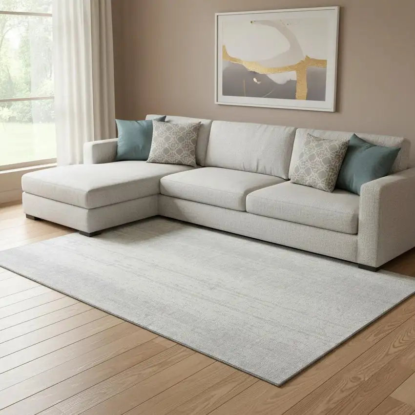 Silver And Ivory Striped Washable Area Rug With UV Protection Photo 1