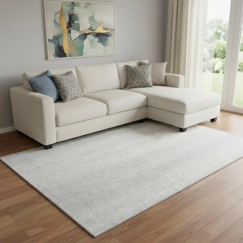 Silver And Ivory Striped Washable Area Rug With UV Protection Photo 1