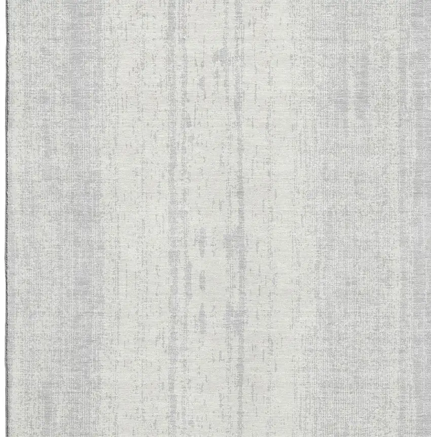Silver And Ivory Striped Washable Area Rug With UV Protection Photo 4