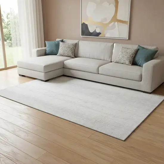 Silver And Ivory Striped Washable Area Rug With UV Protection Photo 1