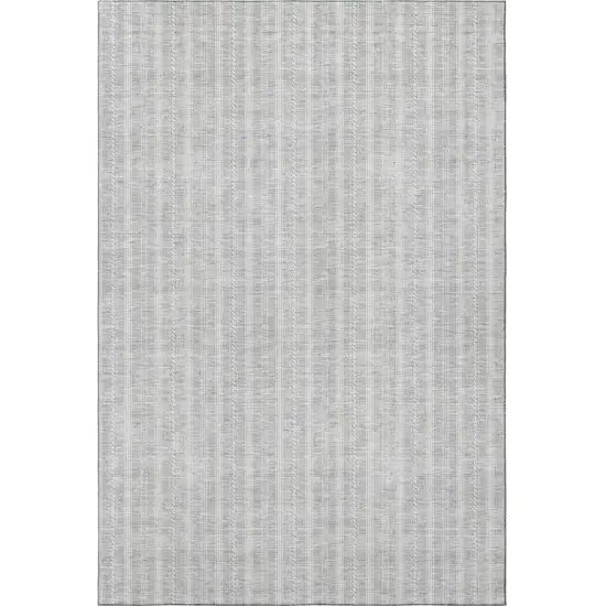 Silver And Ivory Striped Washable Area Rug With UV Protection Photo 3