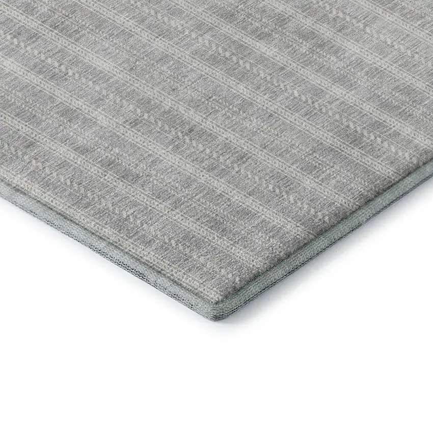 Silver And Ivory Striped Washable Area Rug With UV Protection Photo 7