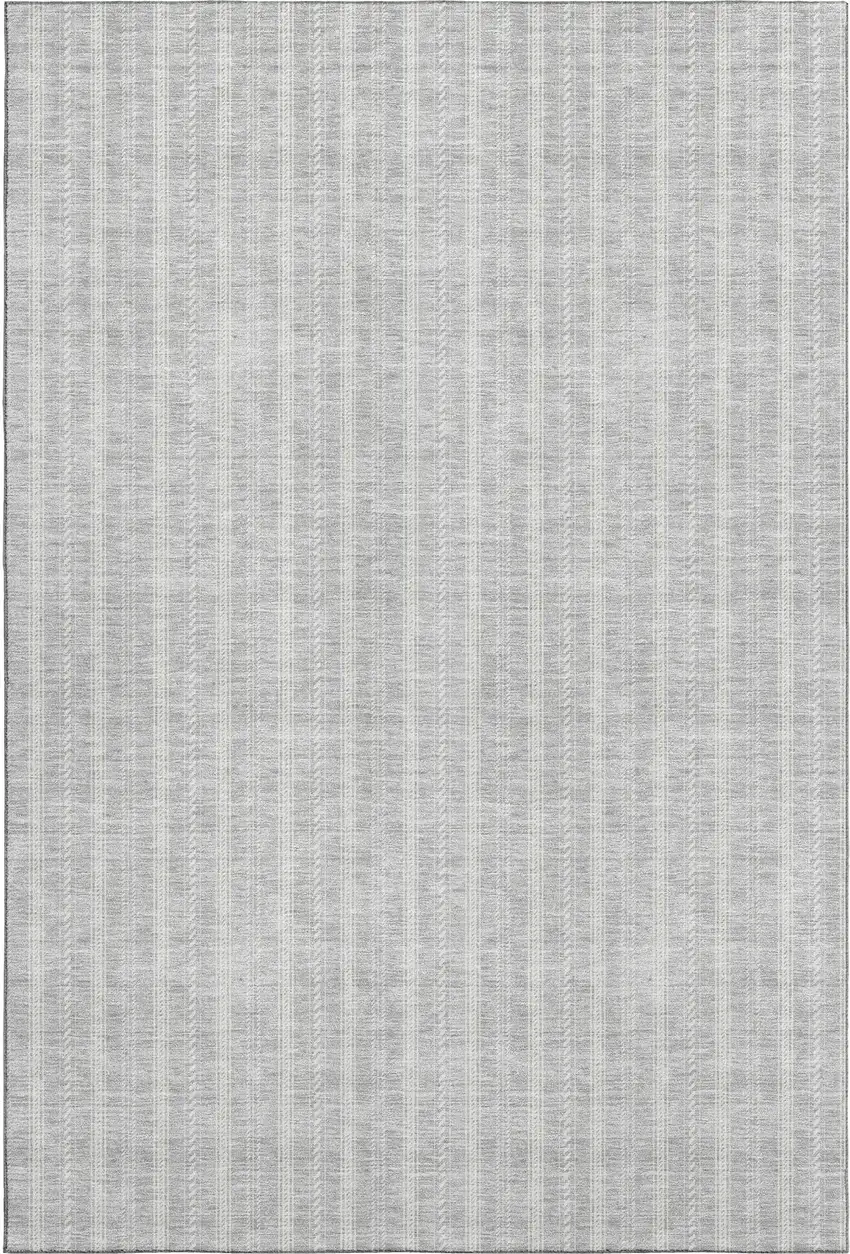 Silver And Ivory Striped Washable Area Rug With UV Protection Photo 1