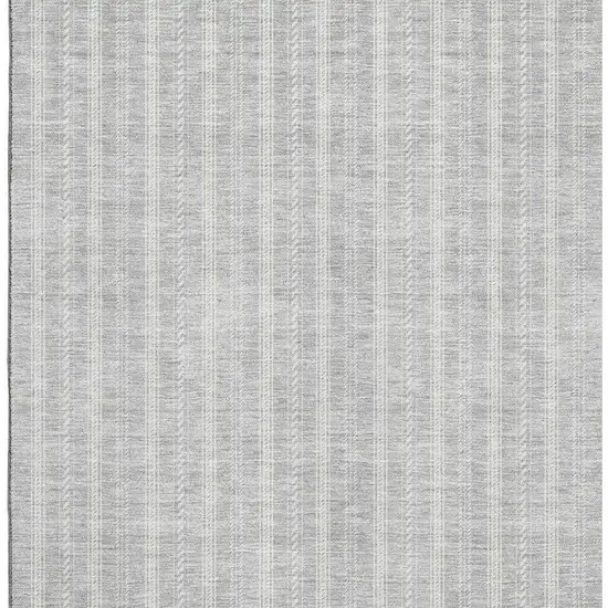 Silver And Ivory Striped Washable Area Rug With UV Protection Photo 2