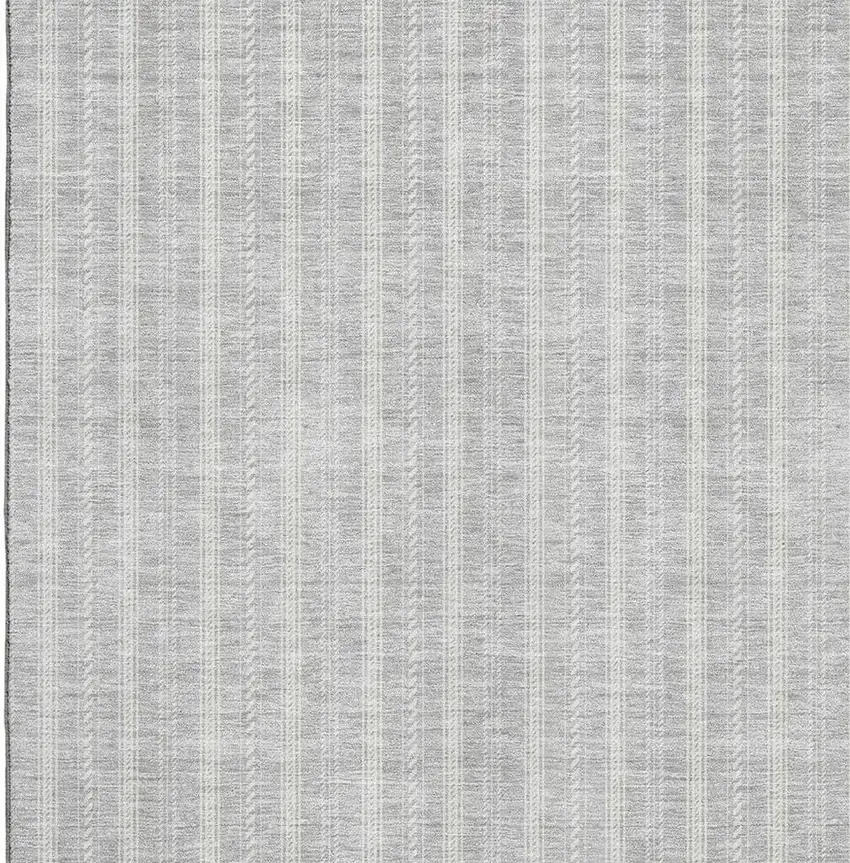 Silver And Ivory Striped Washable Area Rug With UV Protection Photo 2