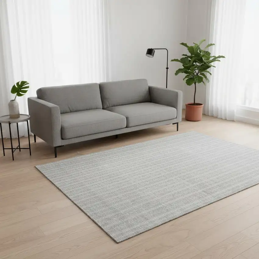 Silver And Ivory Striped Washable Area Rug With UV Protection Photo 2