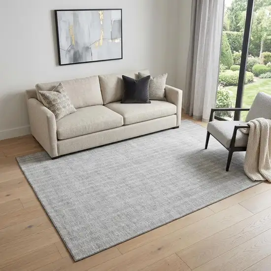 Silver And Ivory Striped Washable Area Rug With UV Protection Photo 1
