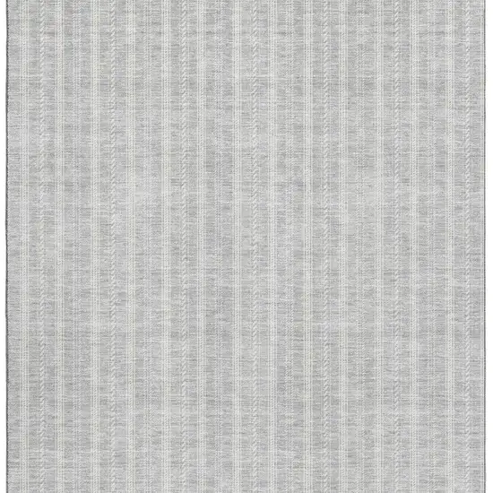 Silver And Ivory Striped Washable Area Rug With UV Protection Photo 4
