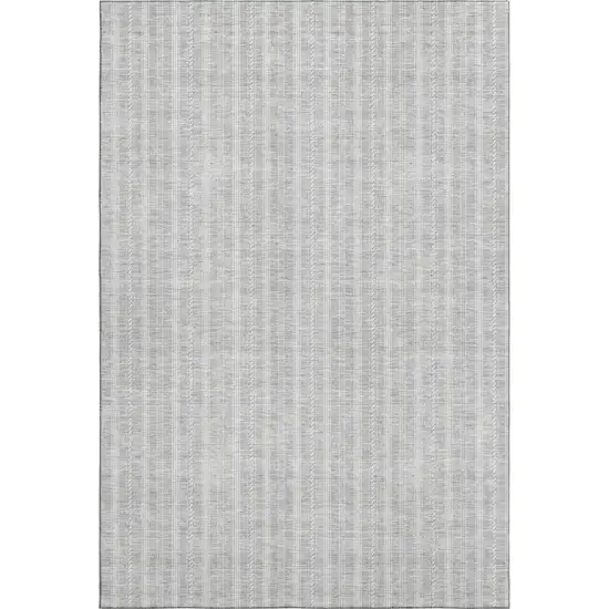 Silver And Ivory Striped Washable Area Rug With UV Protection Photo 1