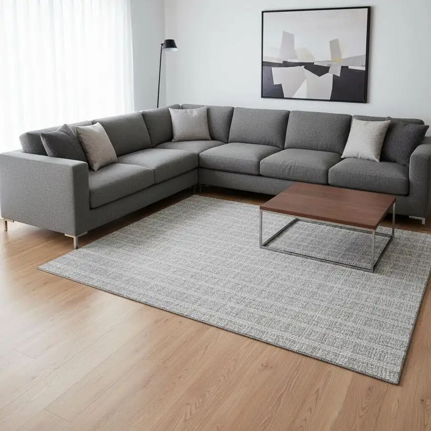 Silver And Ivory Striped Washable Area Rug With UV Protection Photo 2