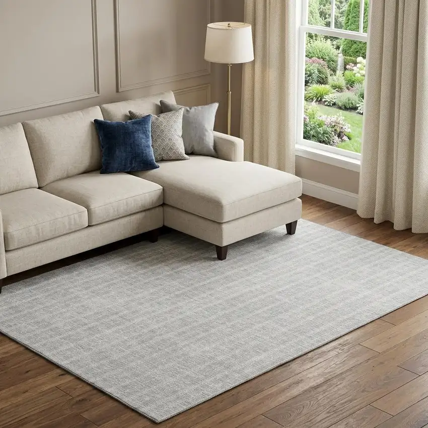 Silver And Ivory Striped Washable Area Rug With UV Protection Photo 1