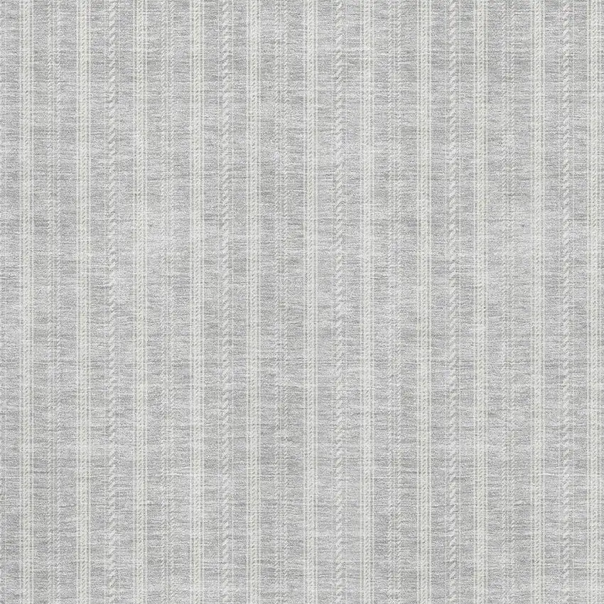 Silver And Ivory Striped Washable Area Rug With UV Protection Photo 2