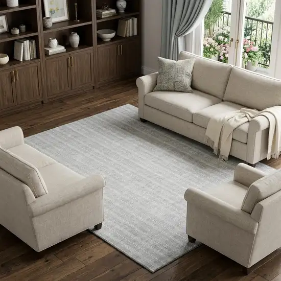 Silver And Ivory Striped Washable Area Rug With UV Protection Photo 1