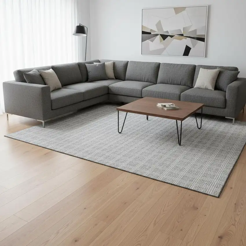 Silver And Ivory Striped Washable Area Rug With UV Protection Photo 2