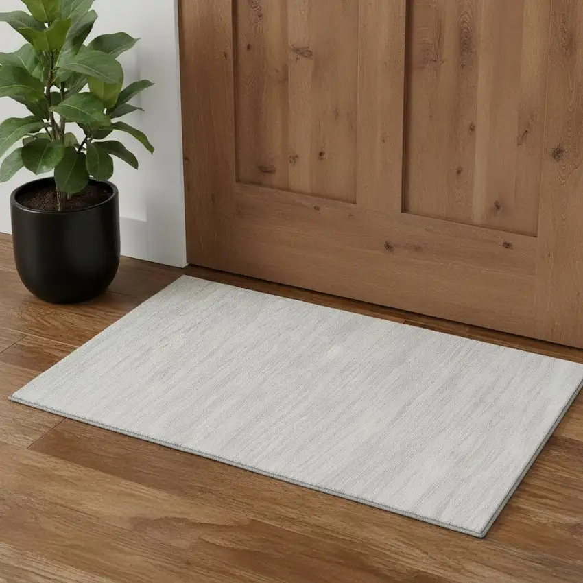 Silver And Ivory Striped Washable Area Rug With UV Protection Photo 1