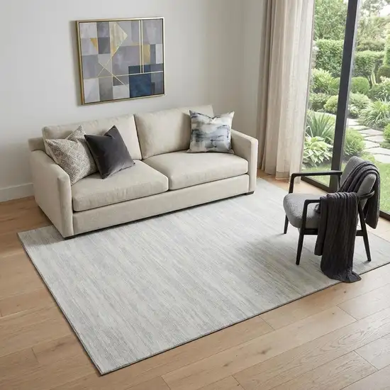 Silver And Ivory Striped Washable Area Rug With UV Protection Photo 1