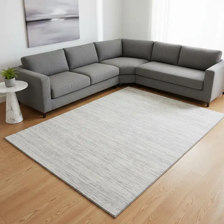 Silver And Ivory Striped Washable Area Rug With UV Protection Photo 2