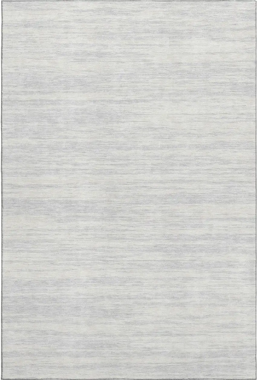 Silver And Ivory Striped Washable Area Rug With UV Protection Photo 1