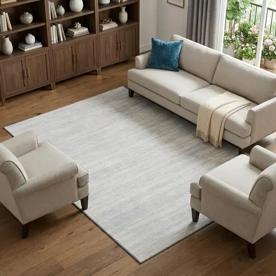 Silver And Ivory Striped Washable Area Rug With UV Protection Photo 1
