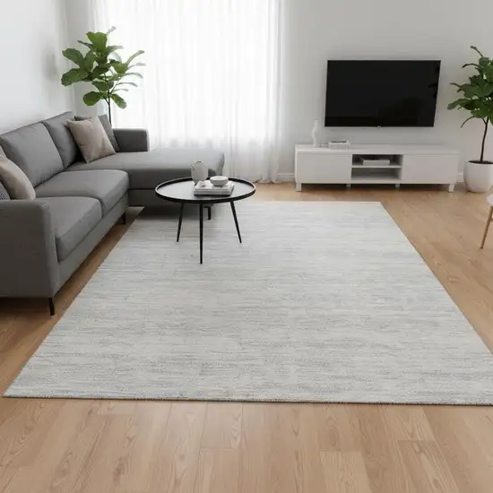 Silver And Ivory Striped Washable Area Rug With UV Protection Photo 2