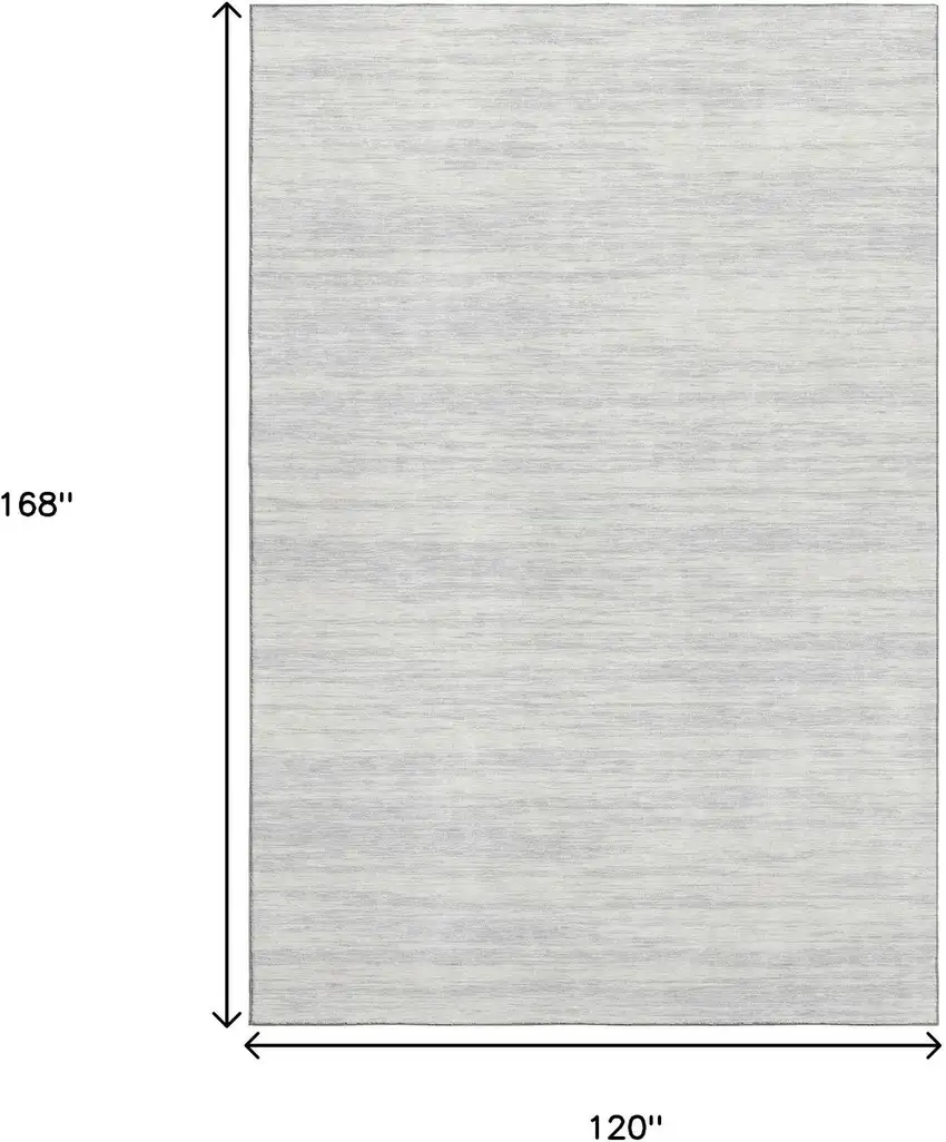 Silver And Ivory Striped Washable Area Rug With UV Protection Photo 9