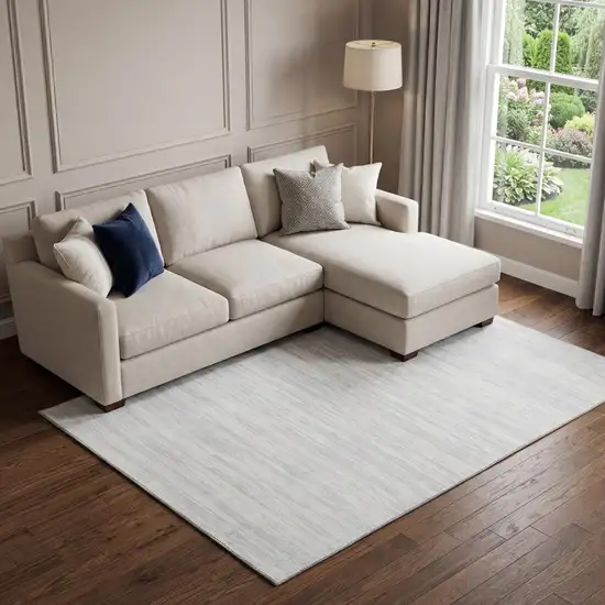Silver And Ivory Striped Washable Area Rug With UV Protection Photo 1