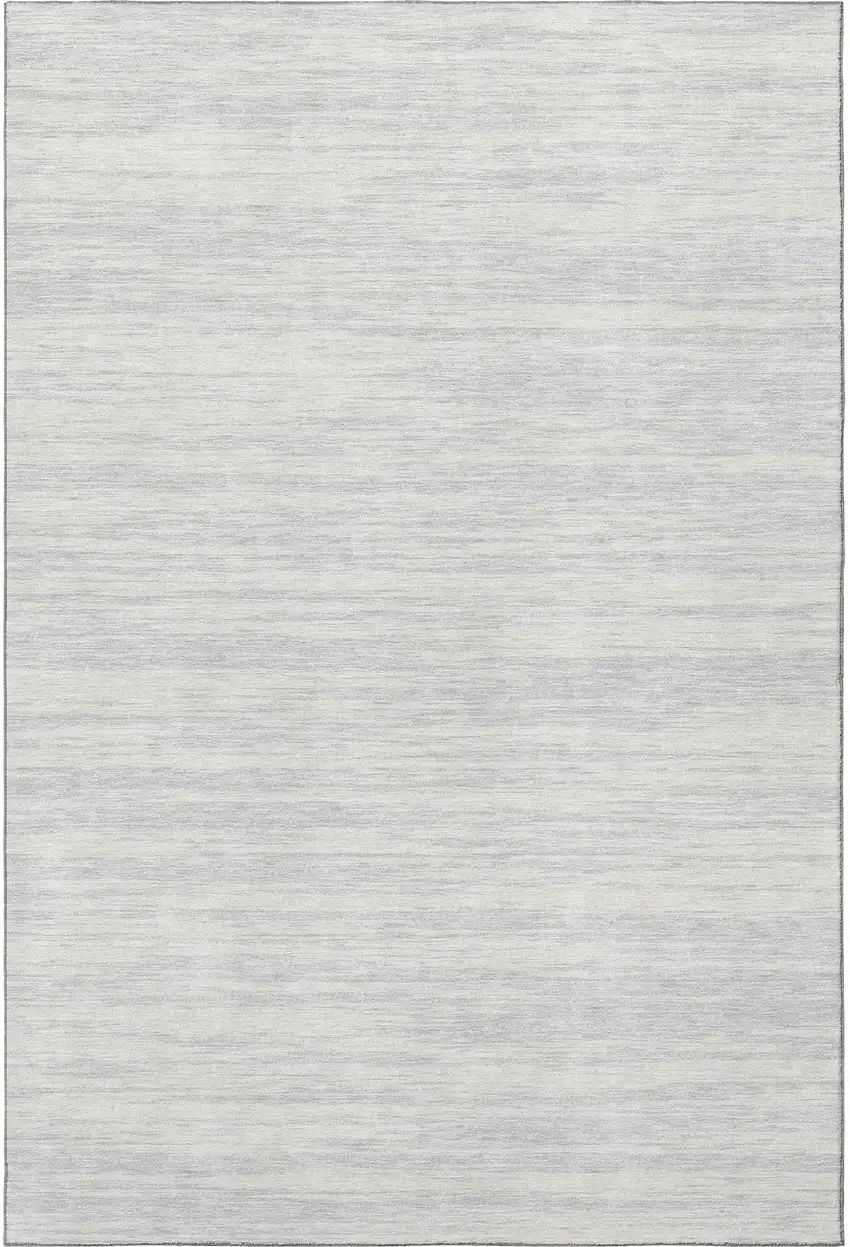 Silver And Ivory Striped Washable Area Rug With UV Protection Photo 2